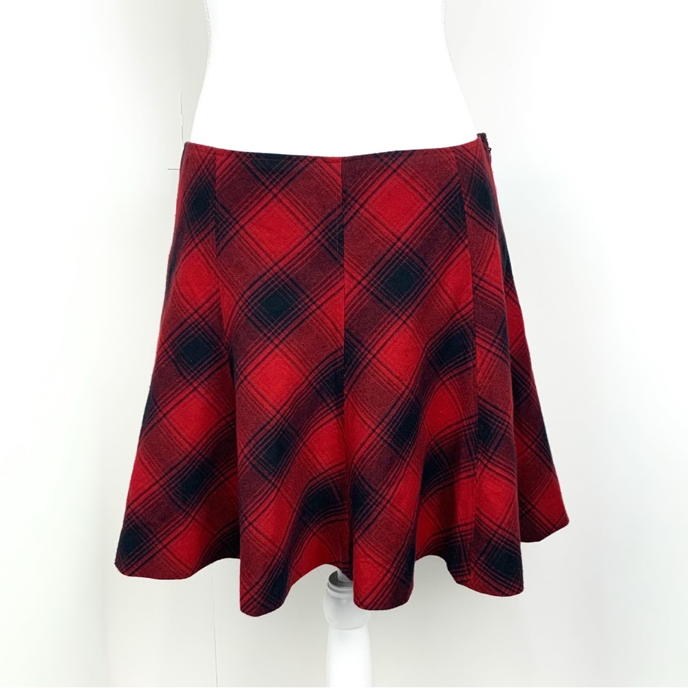 Polo Ralph Lauren Size 8 Plaid Mini Skirt Black Red Tartan Cotton Wool Silk